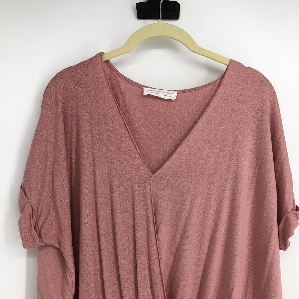 Excuse Me I Have To Go Be Awesome pink flowy short sleeve surplice  wrap top S - Picture 5 of 13